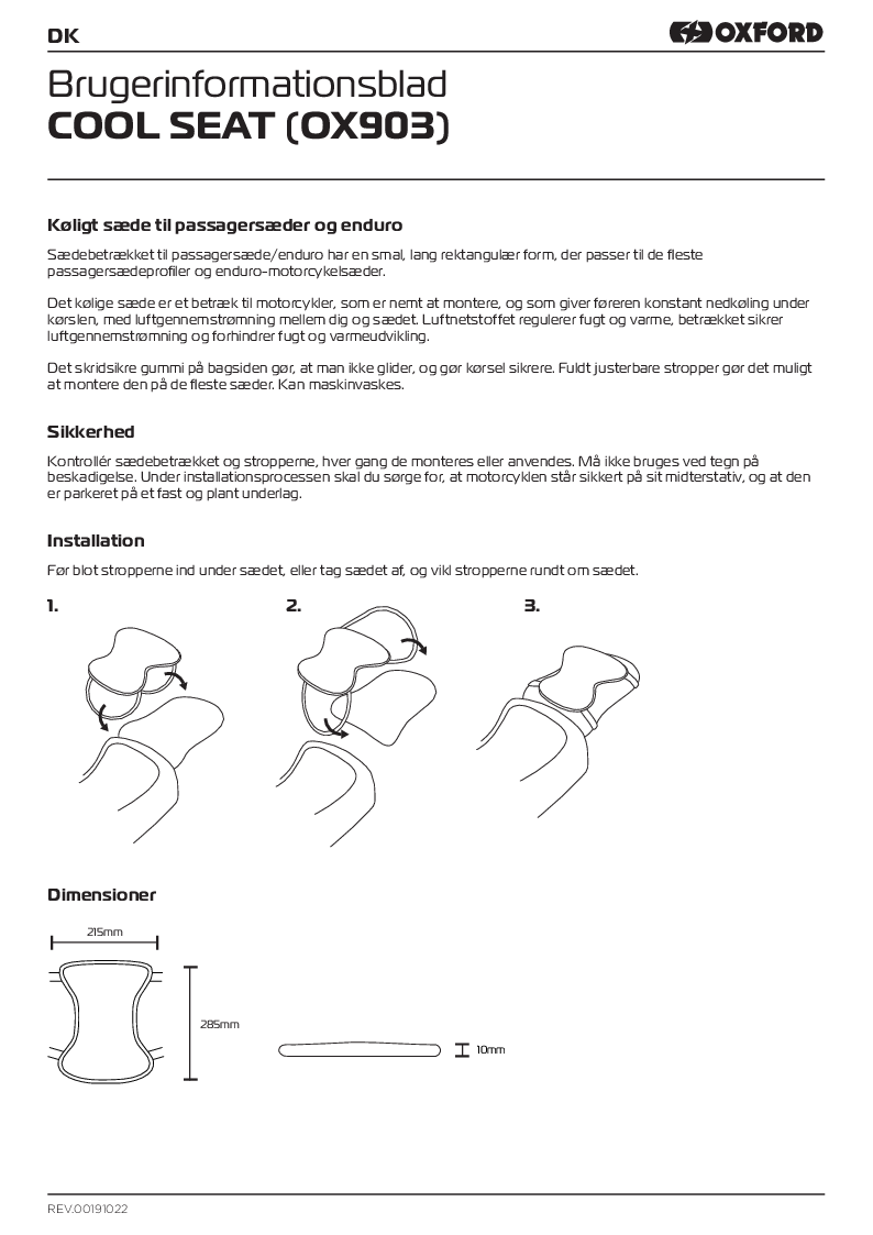 

OX903 Cool Seat Instructions DK

