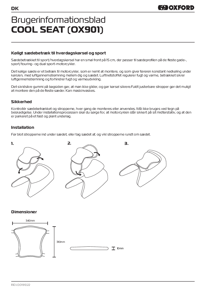 

OX901 Cool Seat Instructions DK

