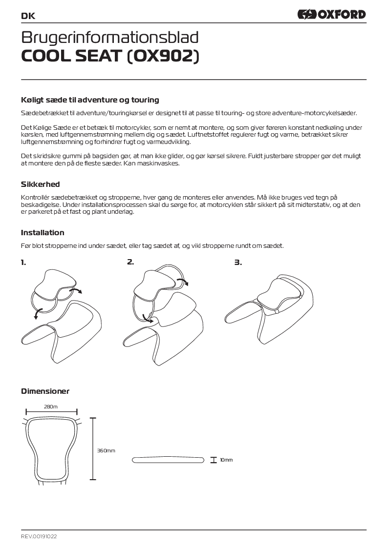 

OX902 Cool Seat Instructions DK

