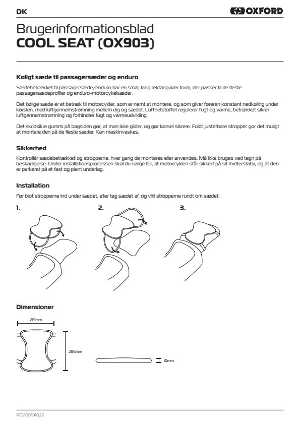 

OX903 Cool Seat Instructions DK

