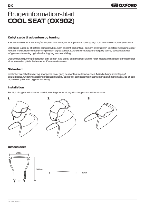 

OX902 Cool Seat Instructions DK

