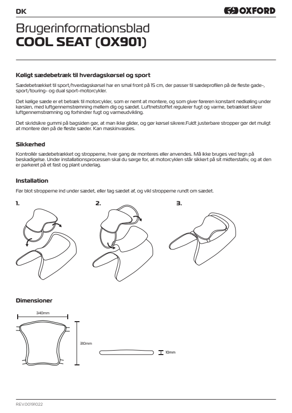 

OX901 Cool Seat Instructions DK

