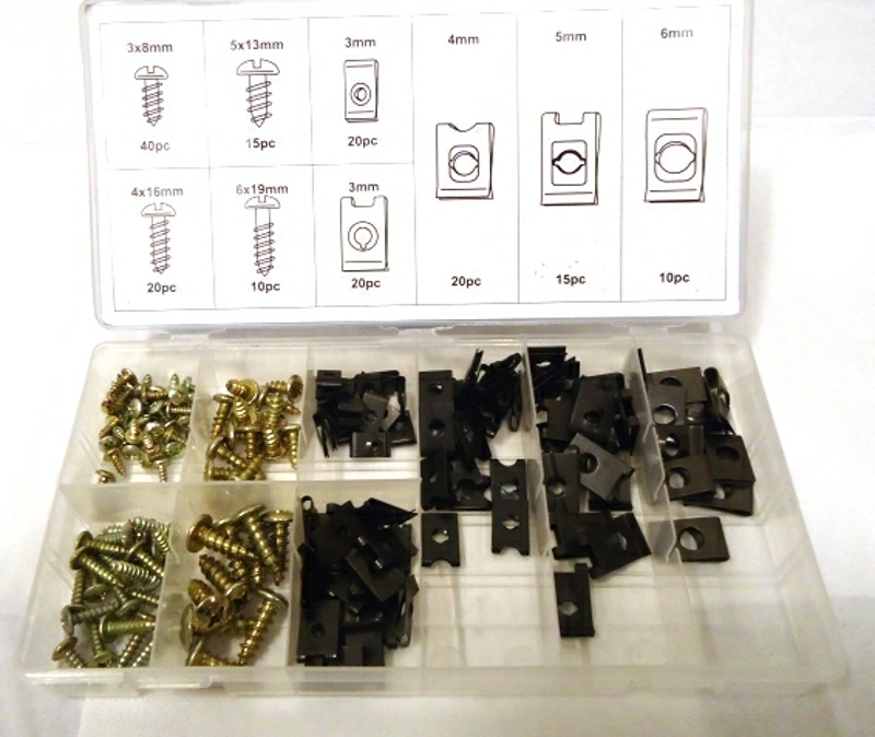 Pladeskrue sortiment m./ clips 170 dele